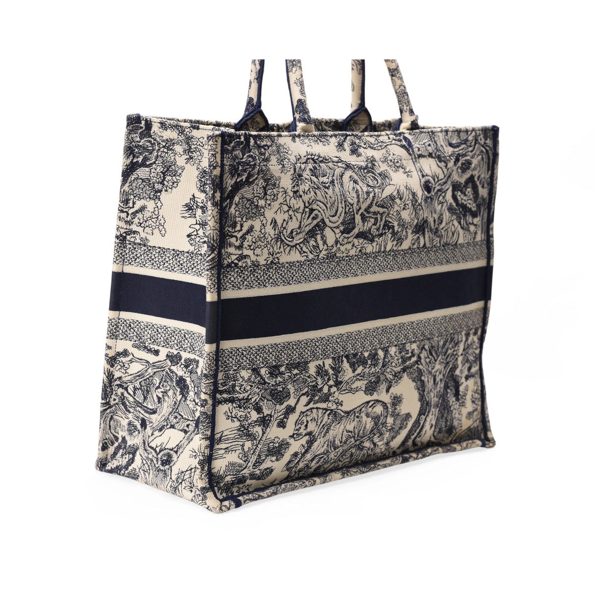 Dior Large Book Tote Ecru and Blue Toile De Jouy Embroidery