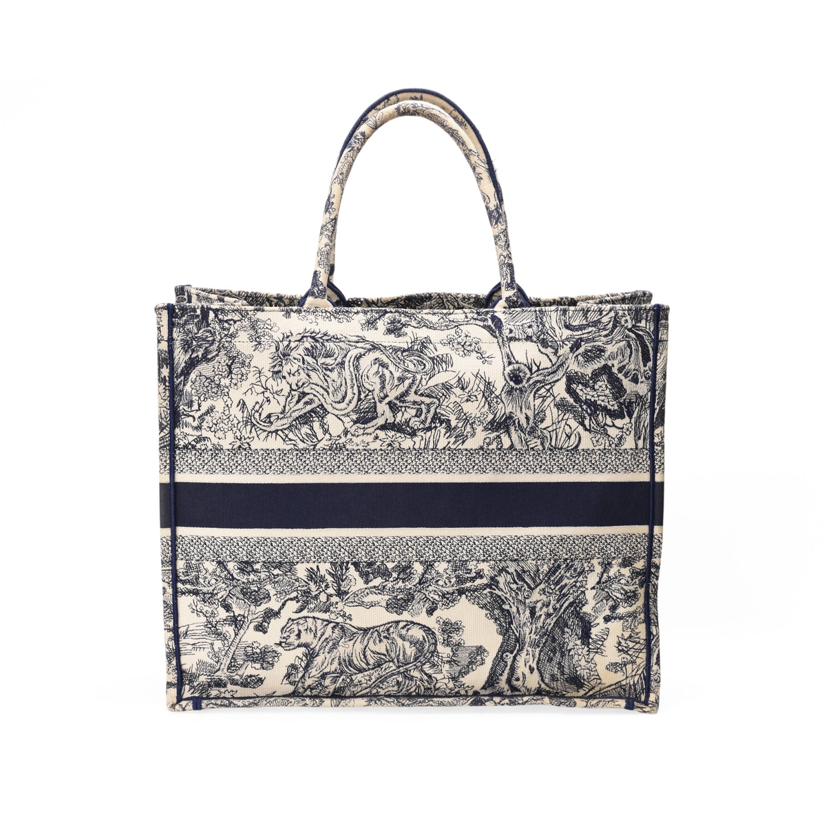 Dior Large Book Tote Ecru and Blue Toile De Jouy Embroidery