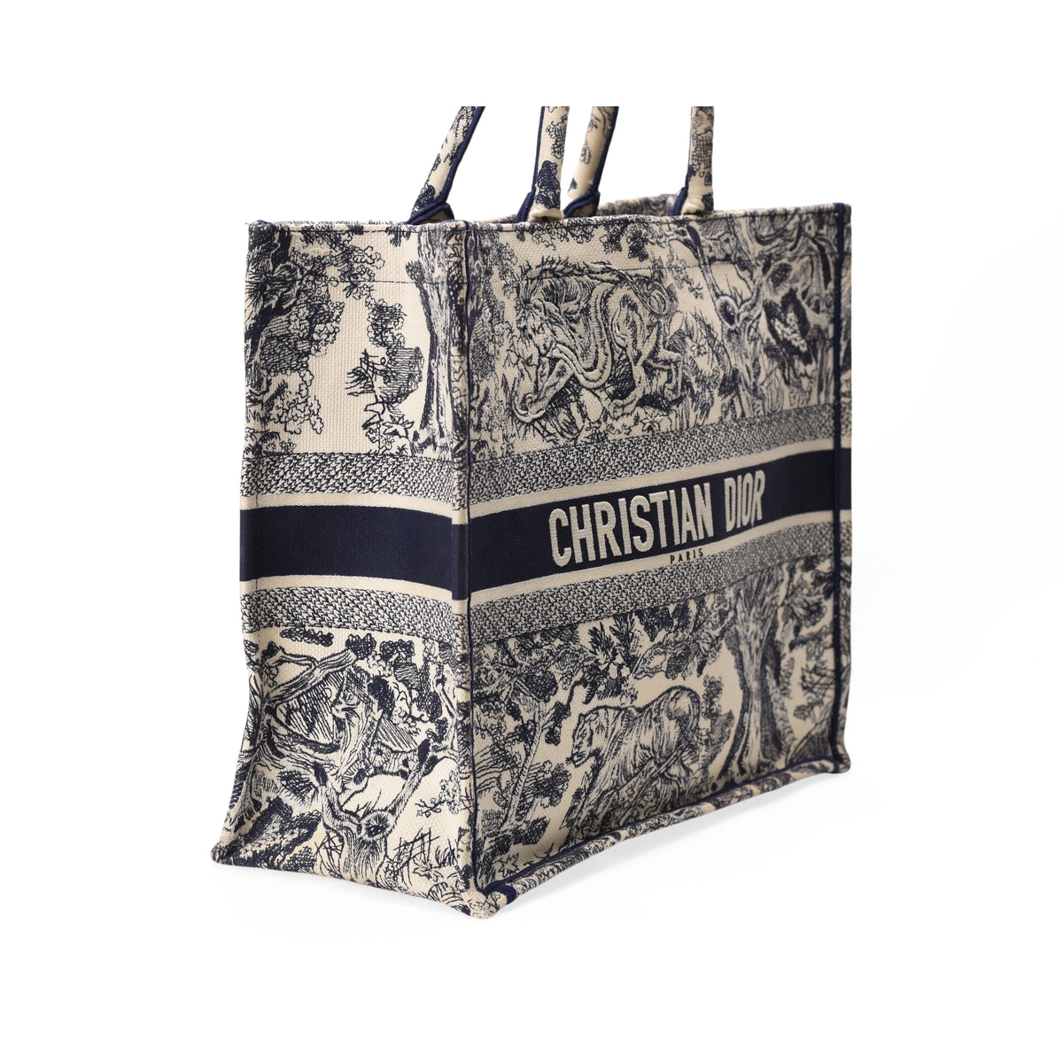 Dior Large Book Tote Ecru and Blue Toile De Jouy Embroidery