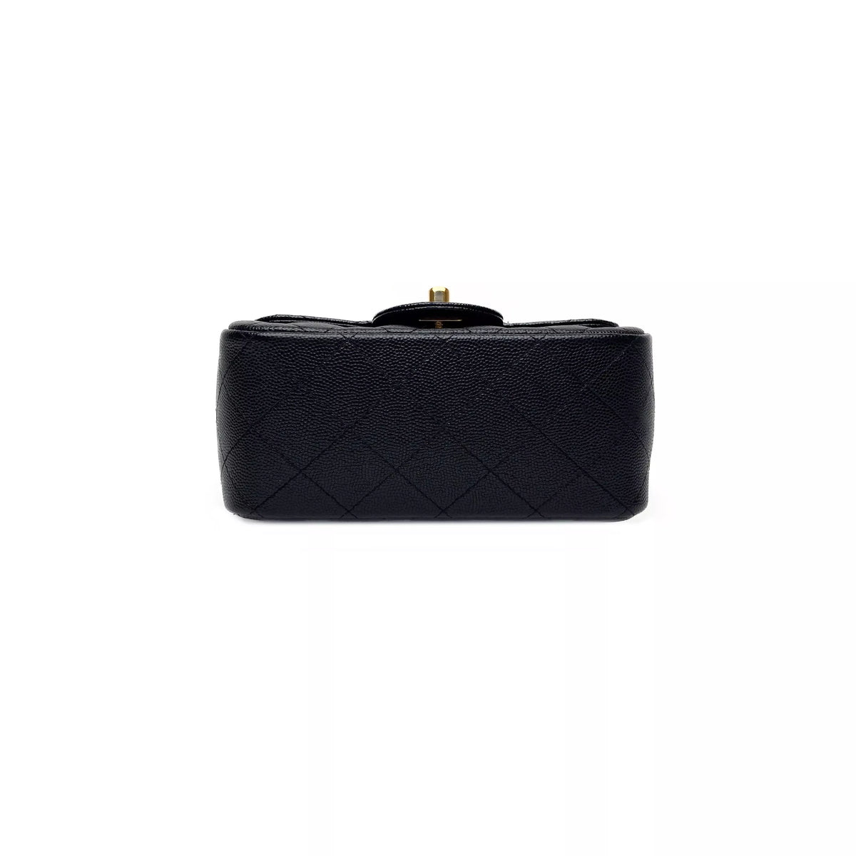 Chanel Quilted BlackCaviar Mini Square Single Flap Champagne Hardware 6