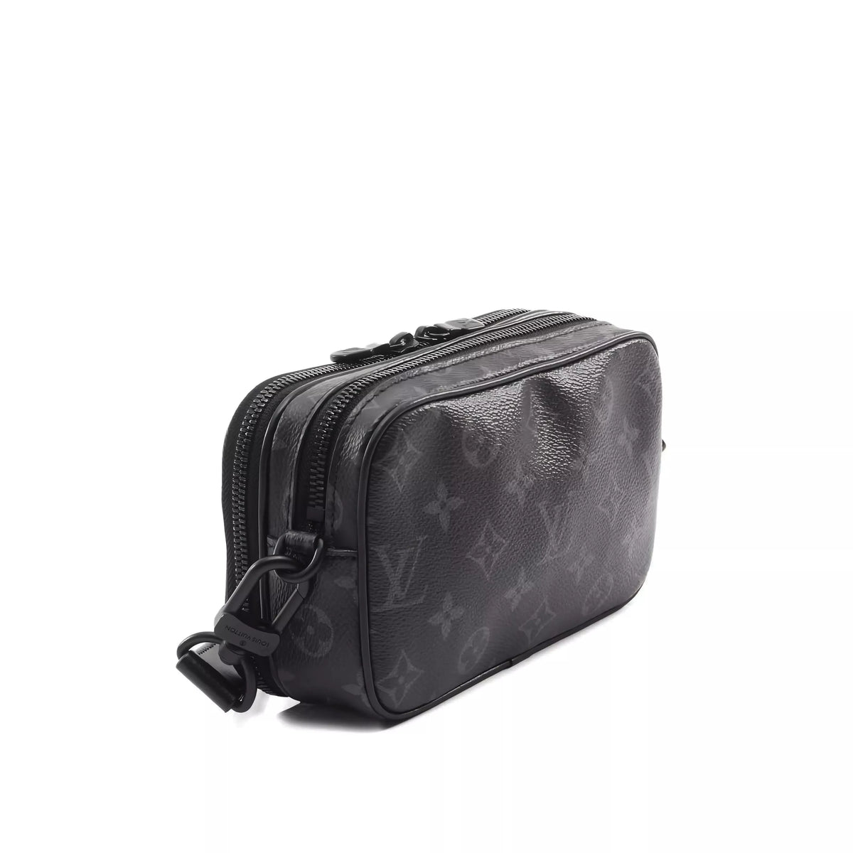 Black Louis Vuitton monogram leather crossbody bag, curated Pre-loved Luxury by Myluxe in Helsinki.