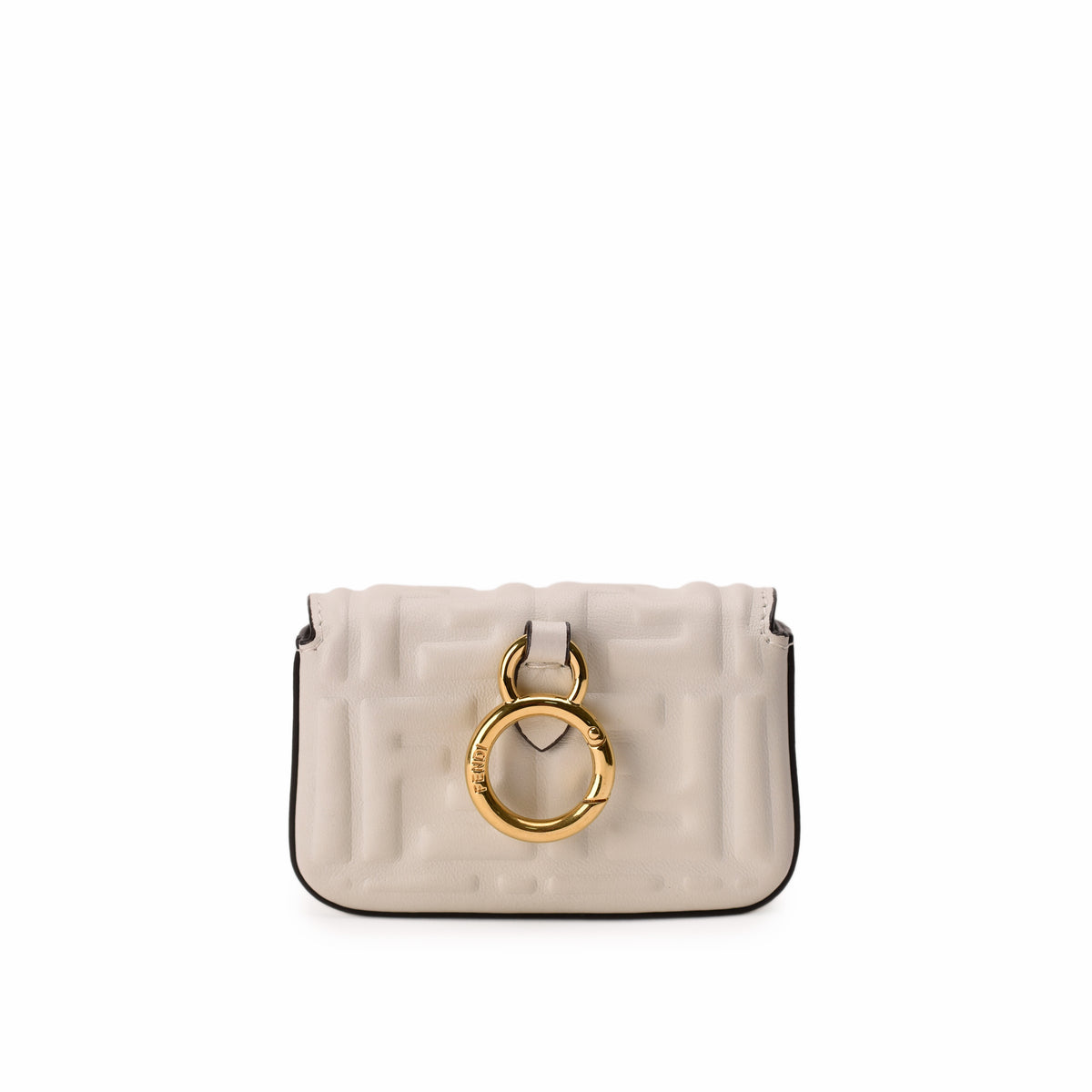 White quilted leather Fendi handbag with gold ring closure, curated Pre-loved Luxury by Myluxe in Helsinki.