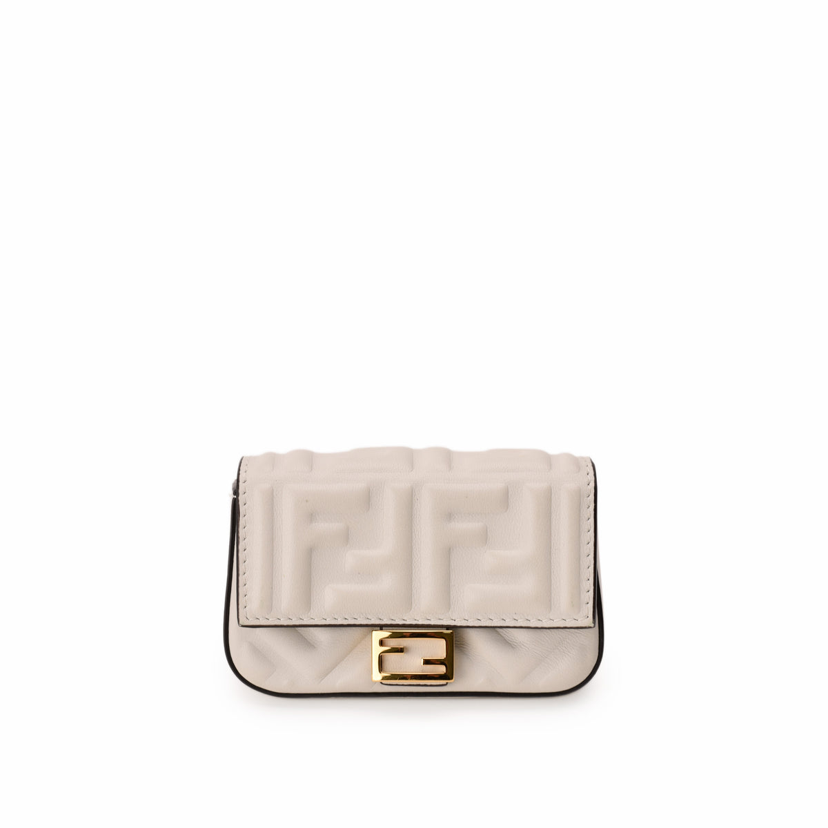 White leather Fendi shoulder bag with embossed FF logo and gold hardware, curated Pre-loved Luxury by Myluxe in Helsinki.