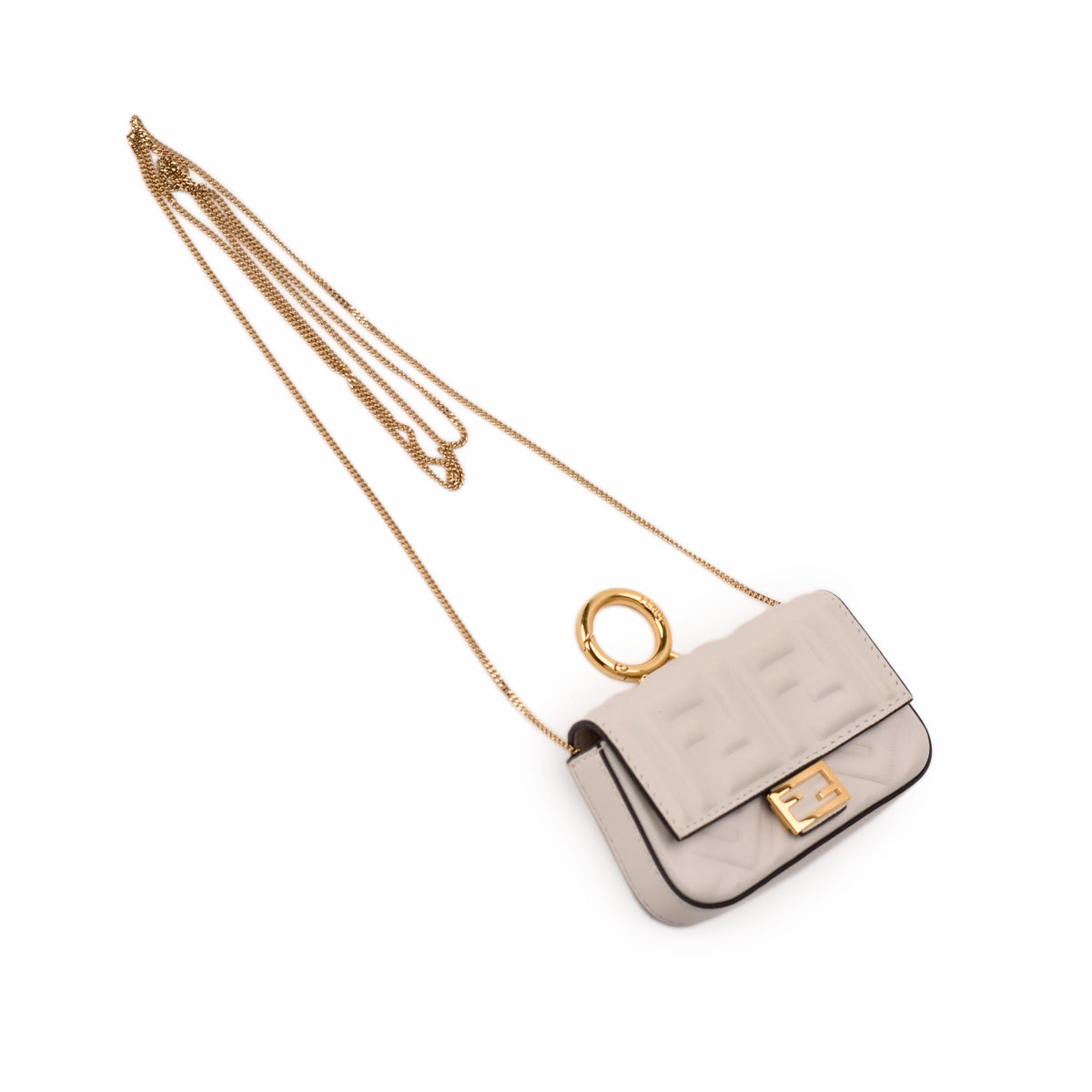 Grey leather Fendi shoulder bag with gold-tone chain strap and hardware. curated Pre-loved Luxury by Myluxe in Helsinki.