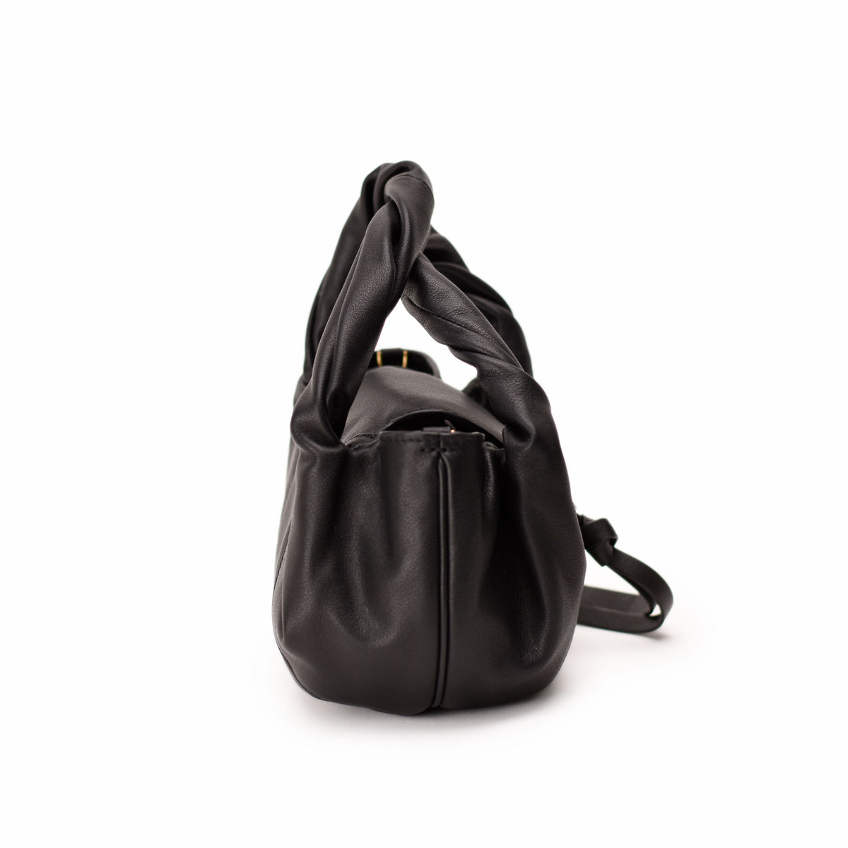 Black leather knot handle handbag. Curated Pre-loved Luxury by Myluxe in Helsinki.