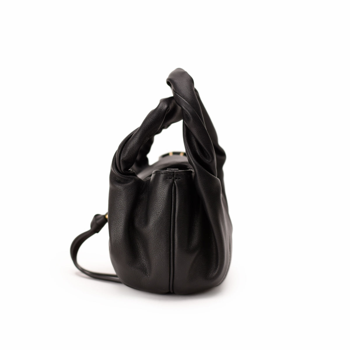 Black soft leather slouchy handbag with knotted handle. Curated Pre-loved Luxury by Myluxe in Helsinki.