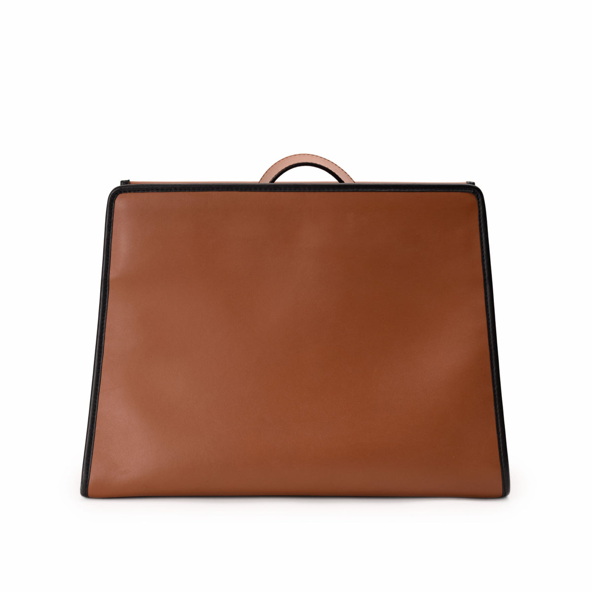 Tan leather briefcase with a structured design and top handle. curated Pre-loved Luxury by Myluxe in Helsinki.
