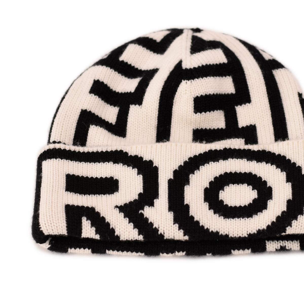 Black and white patterned knit beanie hat, curated Pre-loved Luxury by Myluxe in Helsinki.