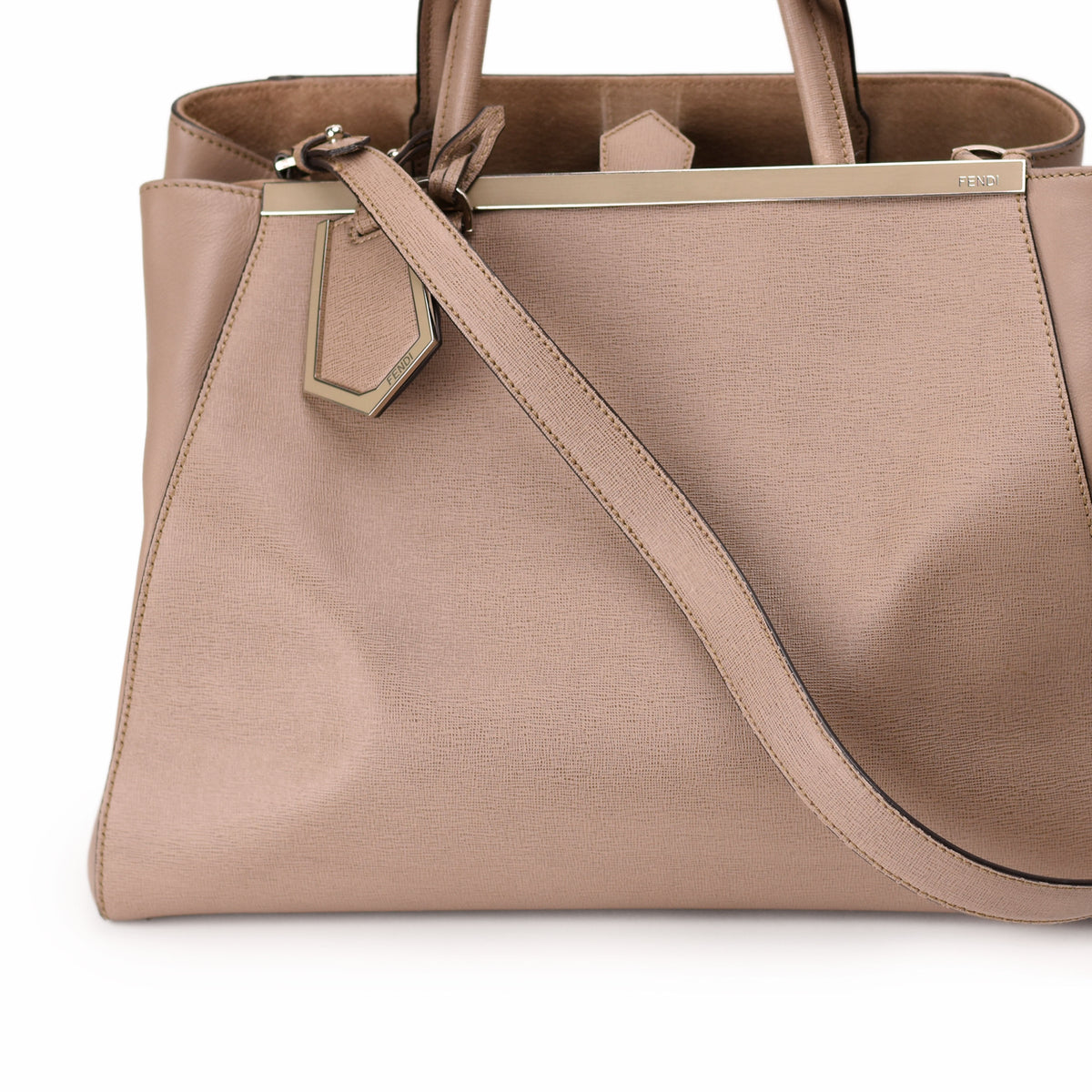 Taupe Fendi leather handbag with gold-tone hardware. curated Pre-loved Luxury by Myluxe in Helsinki.
