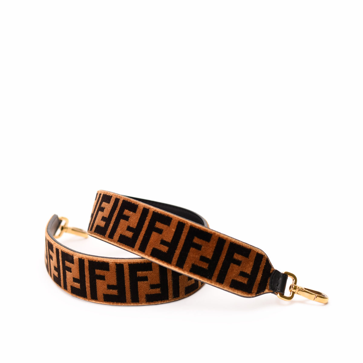 Fendi brown monogram canvas shoulder strap with gold-tone hardware. curated Pre-loved Luxury by Myluxe in Helsinki.