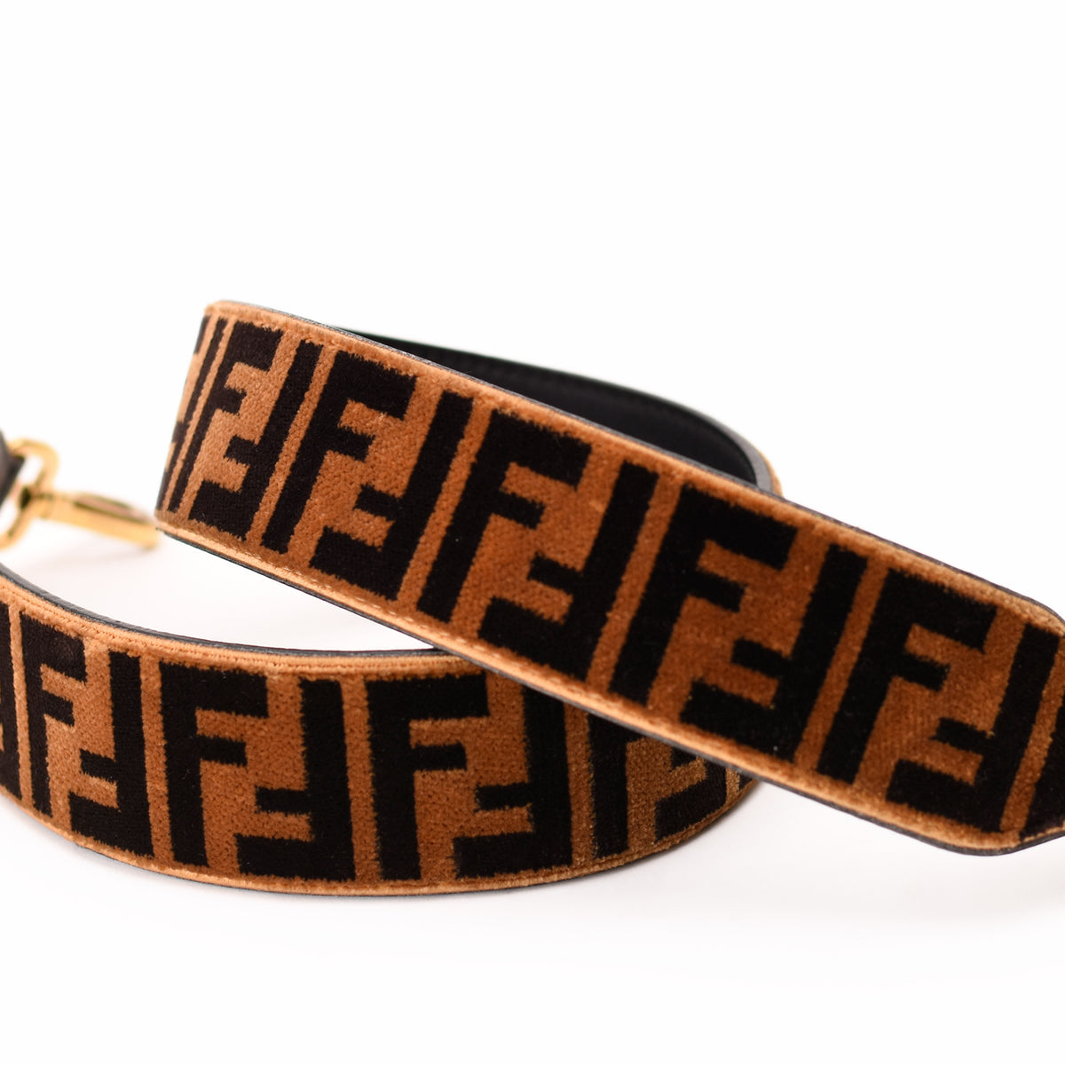 Fendi brown monogrammed fabric belt with gold-tone buckle. curated Pre-loved Luxury by Myluxe in Helsinki.