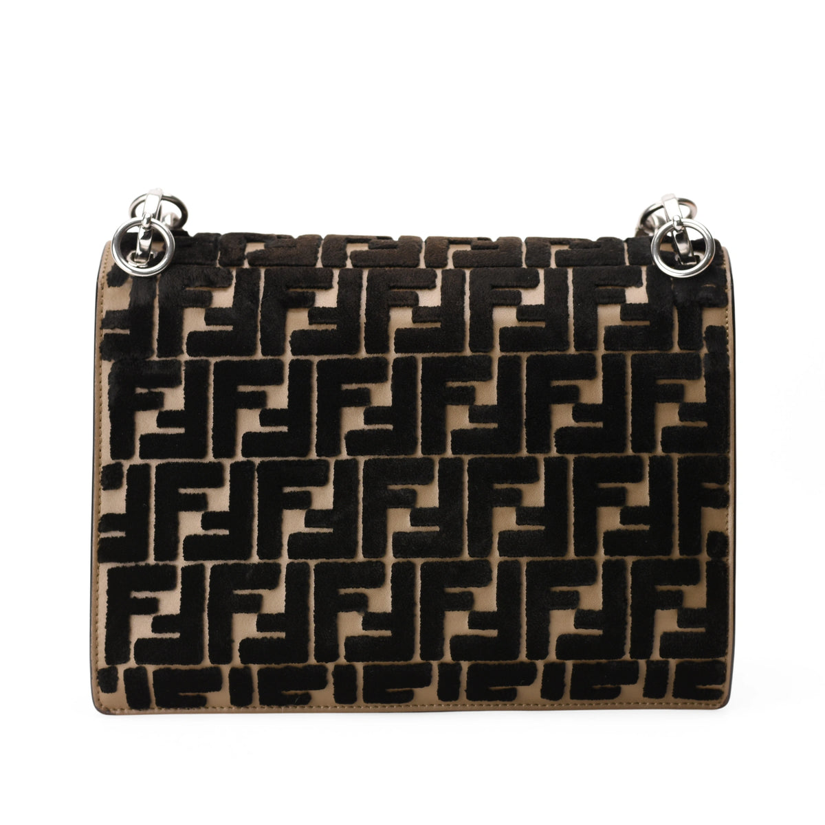 Fendi Kan I FF Zucca black and beige velvet bag. Curated Pre-loved Luxury by Myluxe in Helsinki.