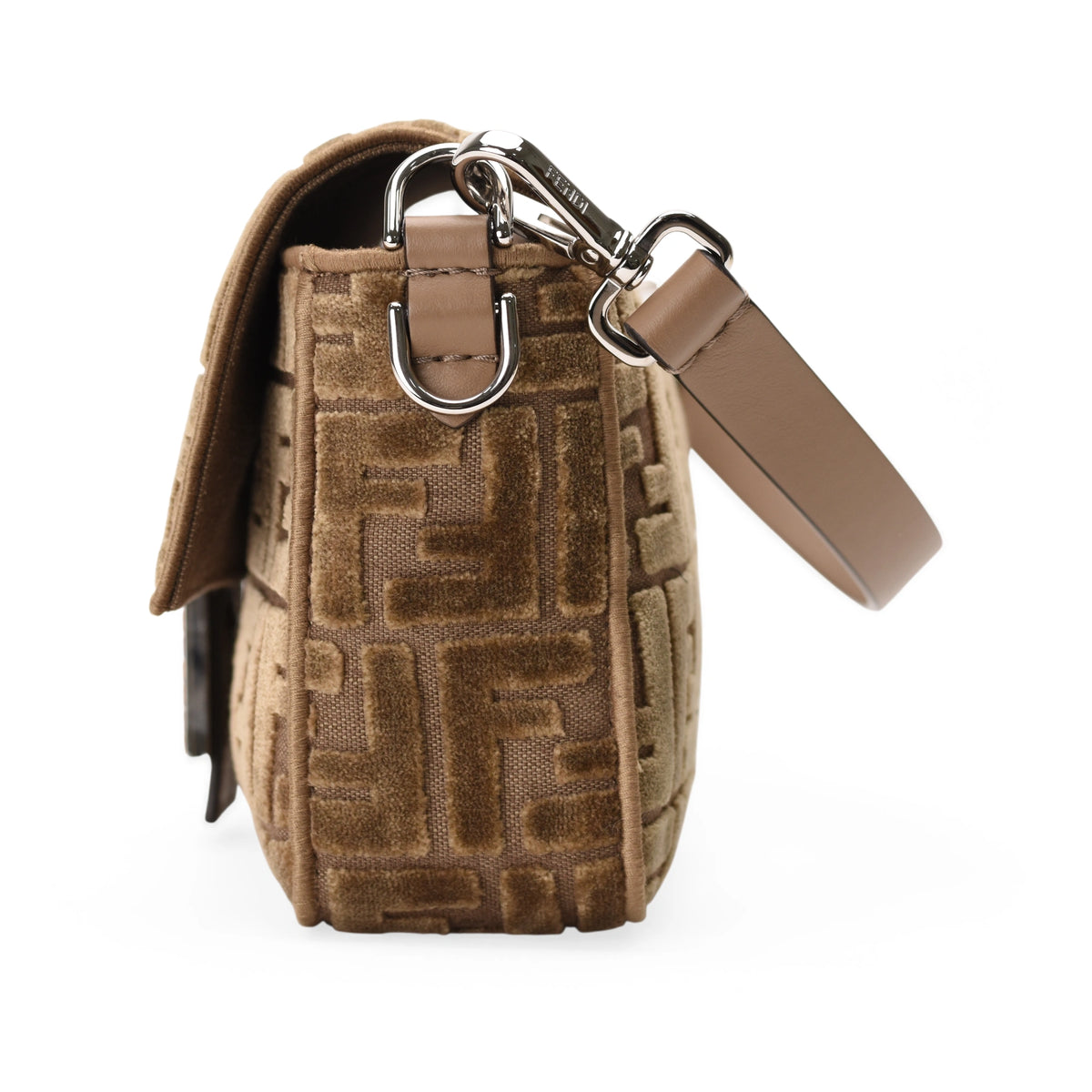 Fendi Baguette Velvet Jacquard FF Crystal Baguette Cappuccino Bag