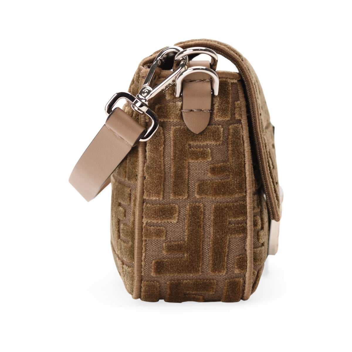 Fendi Baguette Velvet Jacquard FF Crystal Baguette Cappuccino Bag