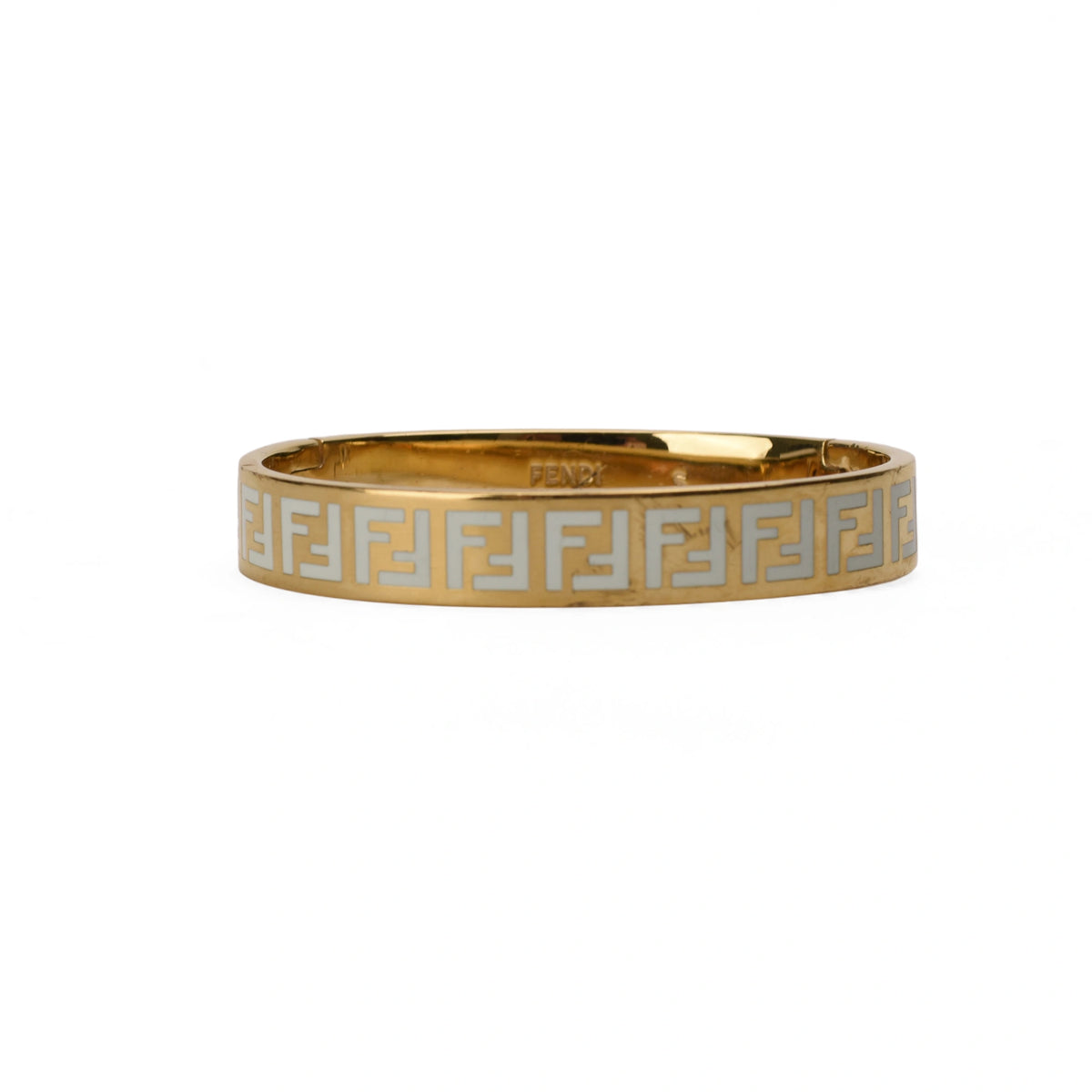 Fendi FF Monogram Enamel Bangle Bracelet White Gold-Tone