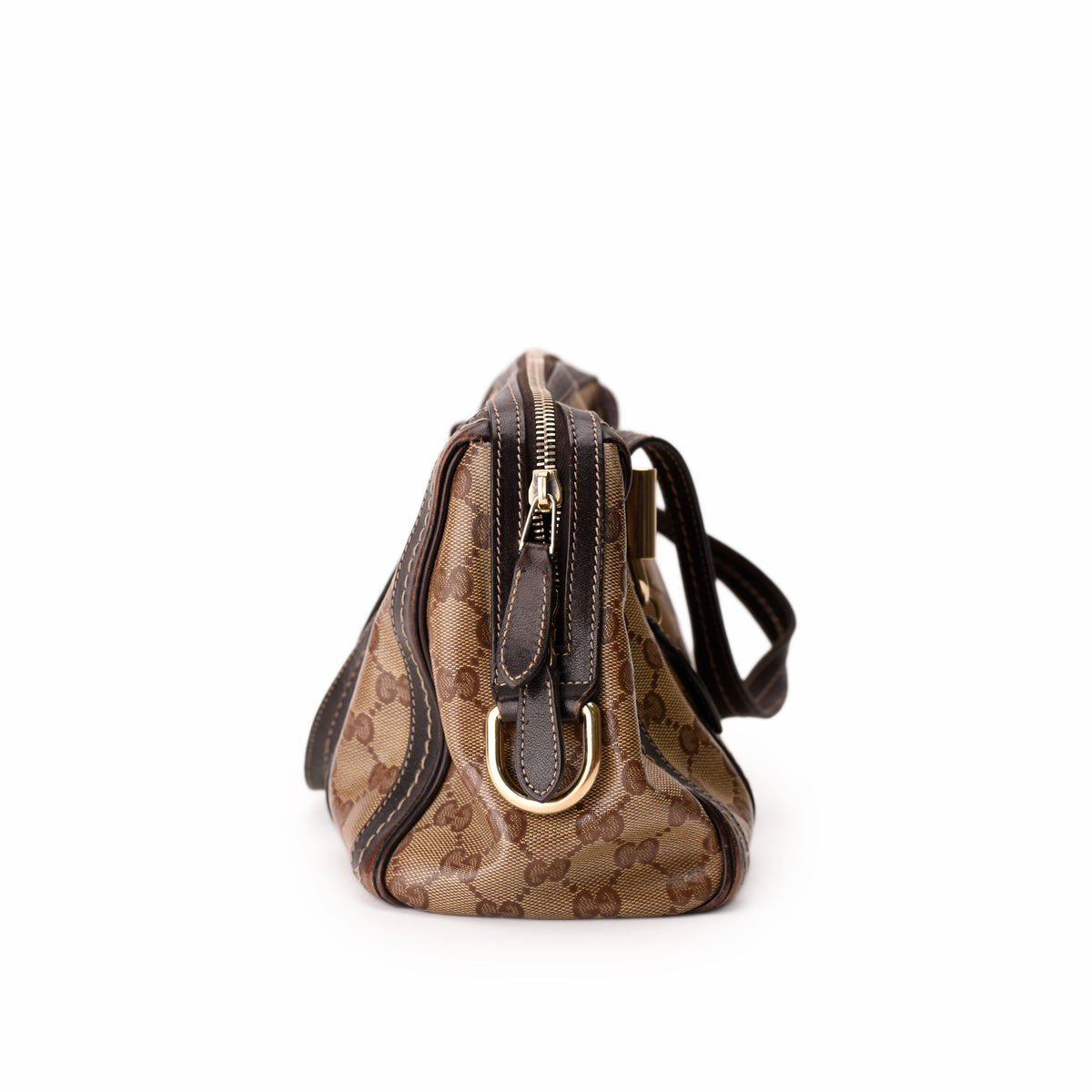 Brown Gucci GG monogram canvas handbag with gold-tone hardware, curated Pre-loved Luxury by Myluxe in Helsinki.