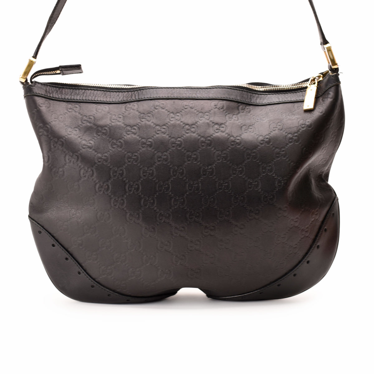 Black monogrammed leather Gucci hobo shoulder bag, curated Pre-loved Luxury by Myluxe in Helsinki.
