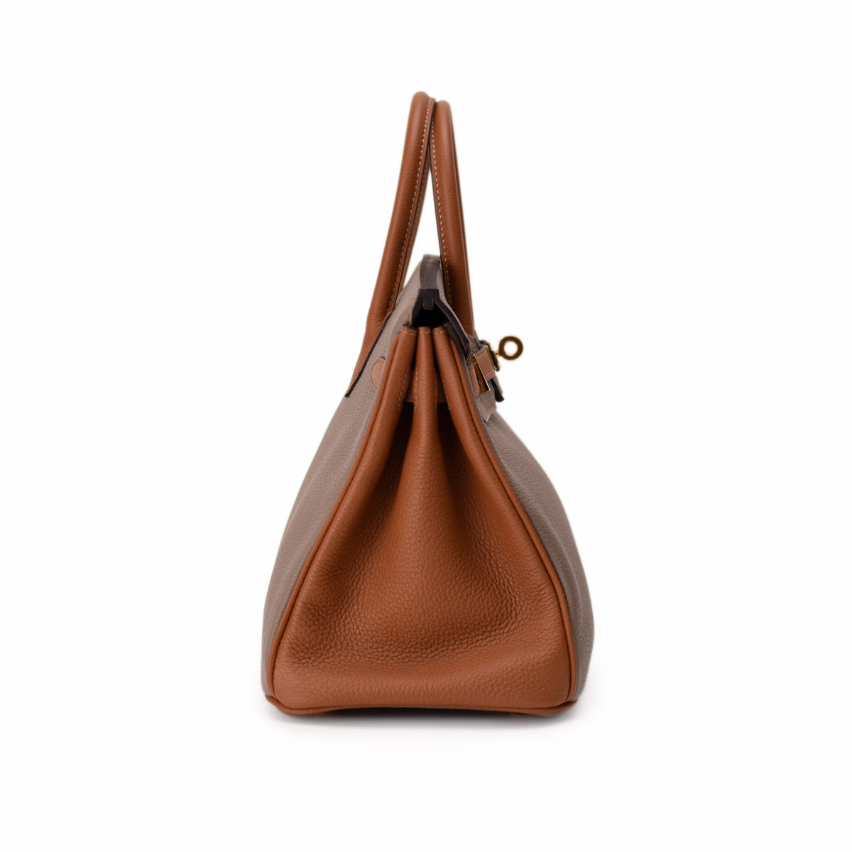 Brown grained leather designer handbag with top handles, curated Pre-loved Luxury by Myluxe in Helsinki.