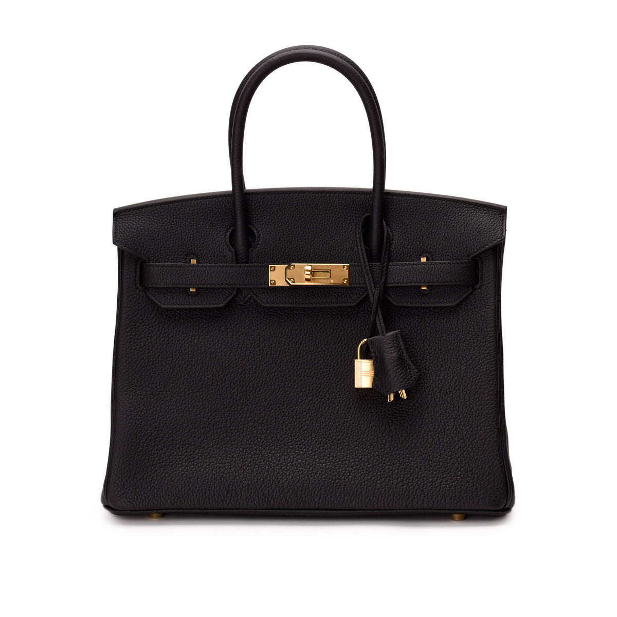 Black grained leather Hermès Birkin bag with gold-tone hardware, curated Pre-loved Luxury by Myluxe in Helsinki.