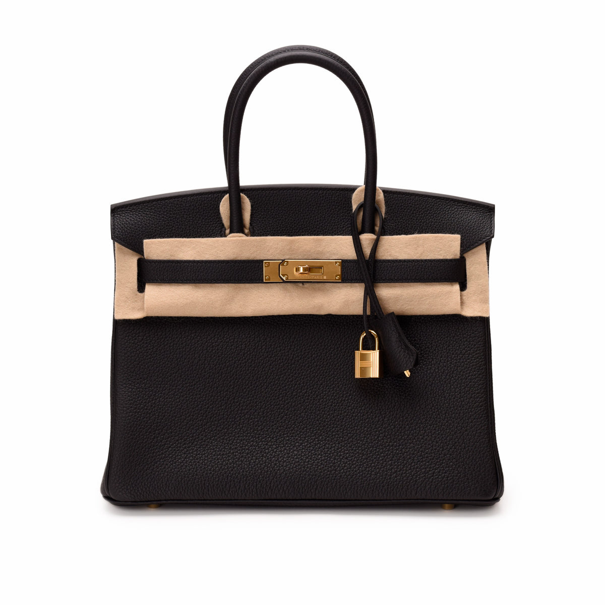 Black grained leather Hermès Birkin bag with gold hardware, curated Pre-loved Luxury by Myluxe in Helsinki.