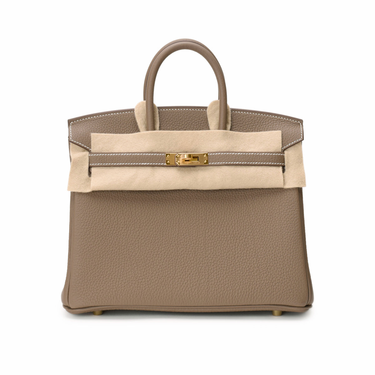 Hermès Togo leather top handle bag in taupe brown. curated Pre-loved Luxury by Myluxe in Helsinki.