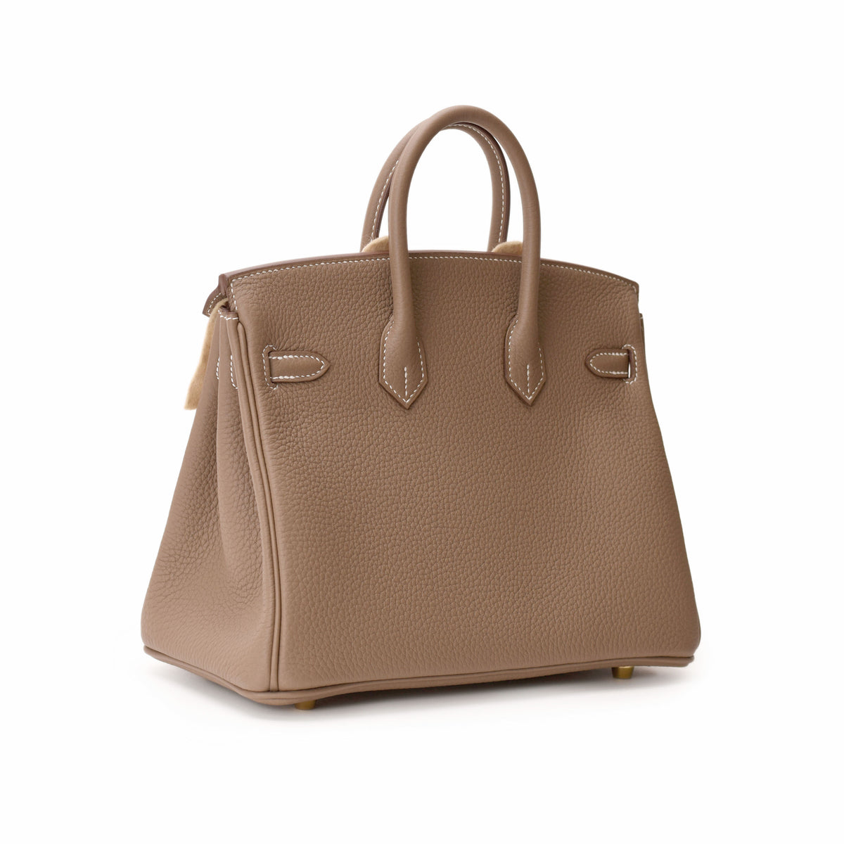 Taupe pebbled leather Hermès handbag with top handles. curated Pre-loved Luxury by Myluxe in Helsinki.