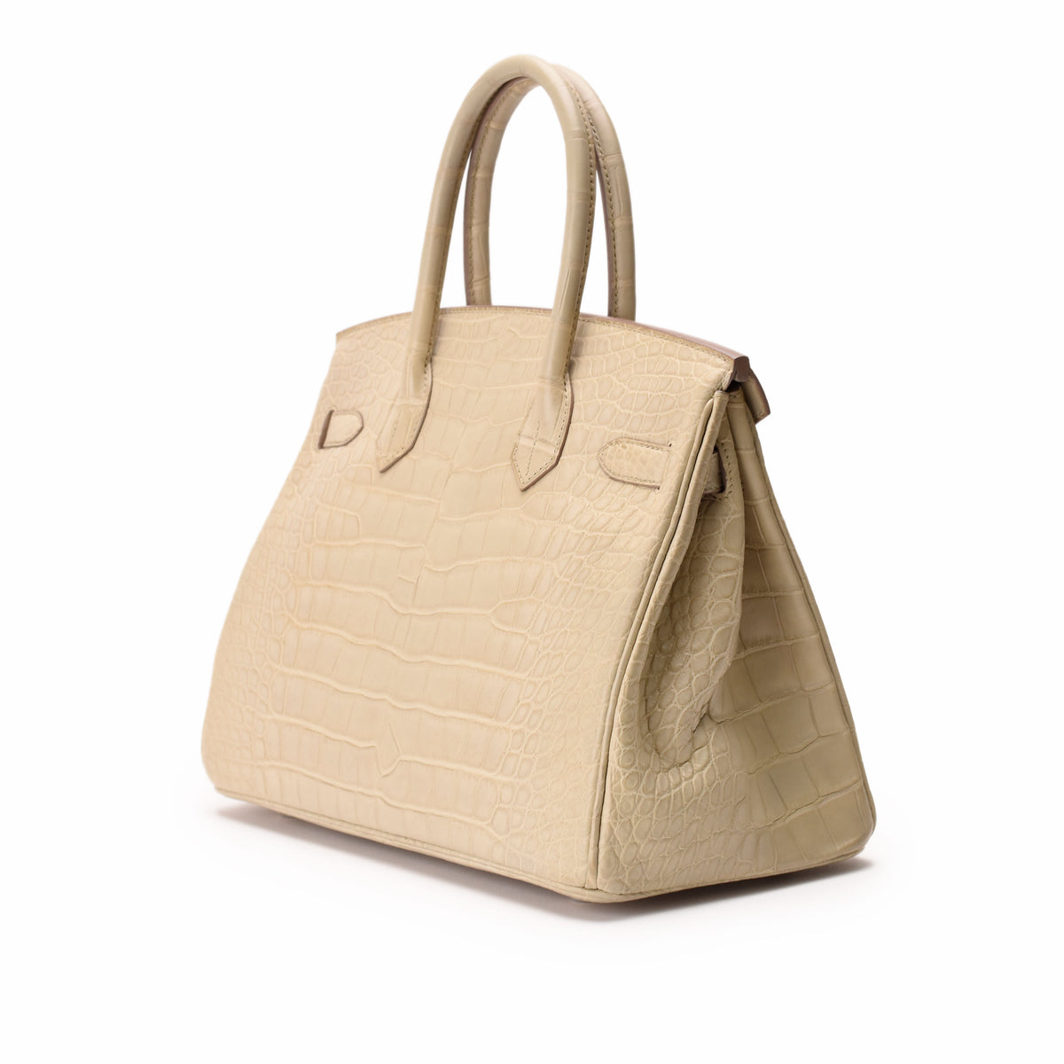 Cream crocodile-embossed leather handbag, curated Pre-loved Luxury by Myluxe in Helsinki.