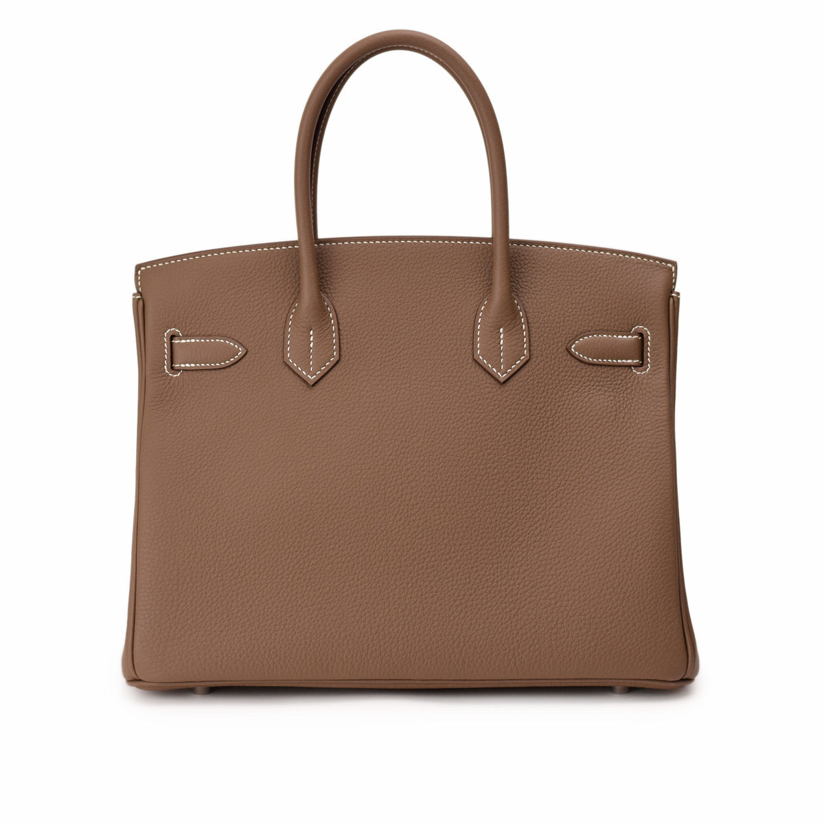 Hermès Birkin 30 bag in Etoupe Togo leather with palladium hardware, featuring a structured silhouette and top handle design.