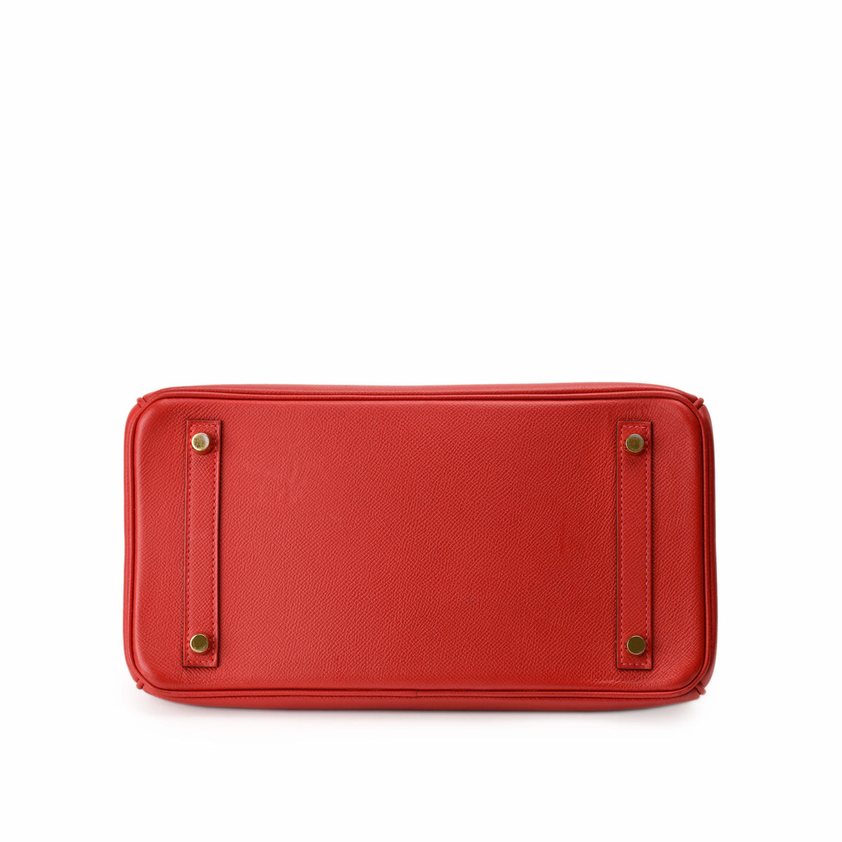 Red textured leather luxury handbag base with gold-tone metal feet. curated Pre-loved Luxury by Myluxe in Helsinki.