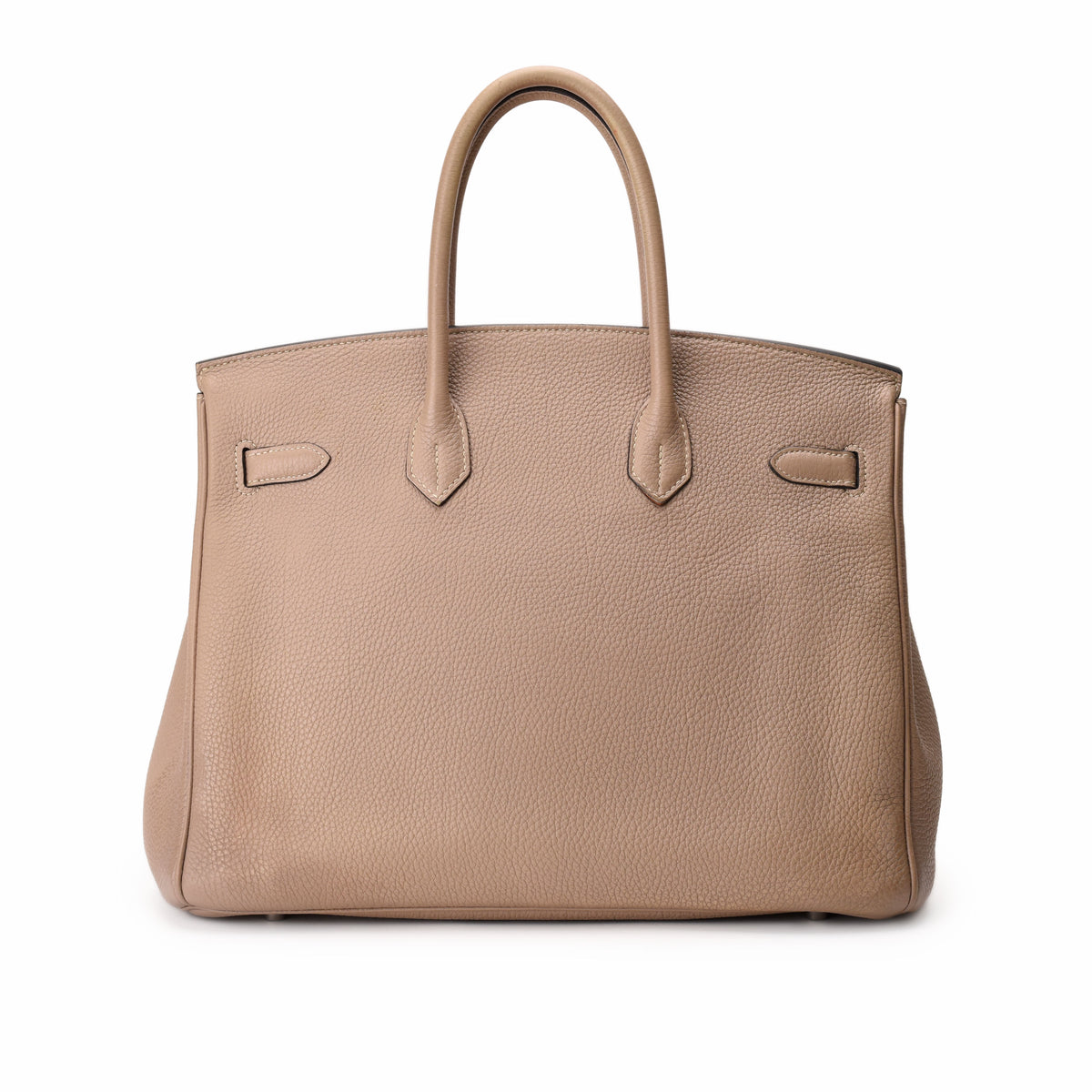 Beige grained leather tote handbag with top handles. curated Pre-loved Luxury by Myluxe in Helsinki.