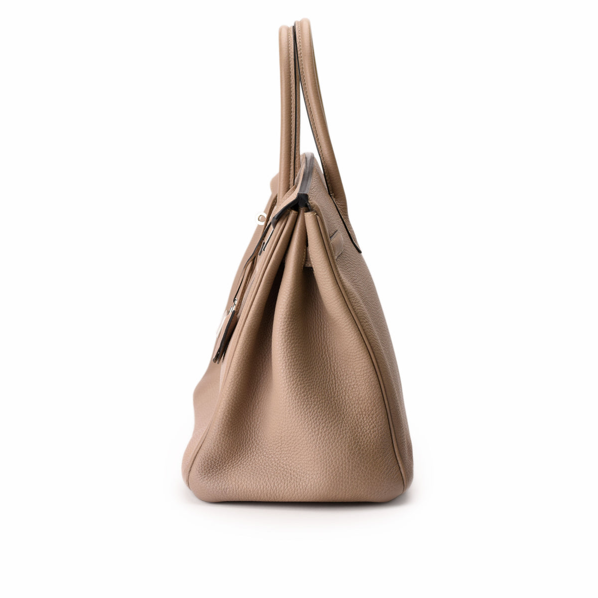 Tan pebbled leather designer tote bag with top handles. curated Pre-loved Luxury by Myluxe in Helsinki.