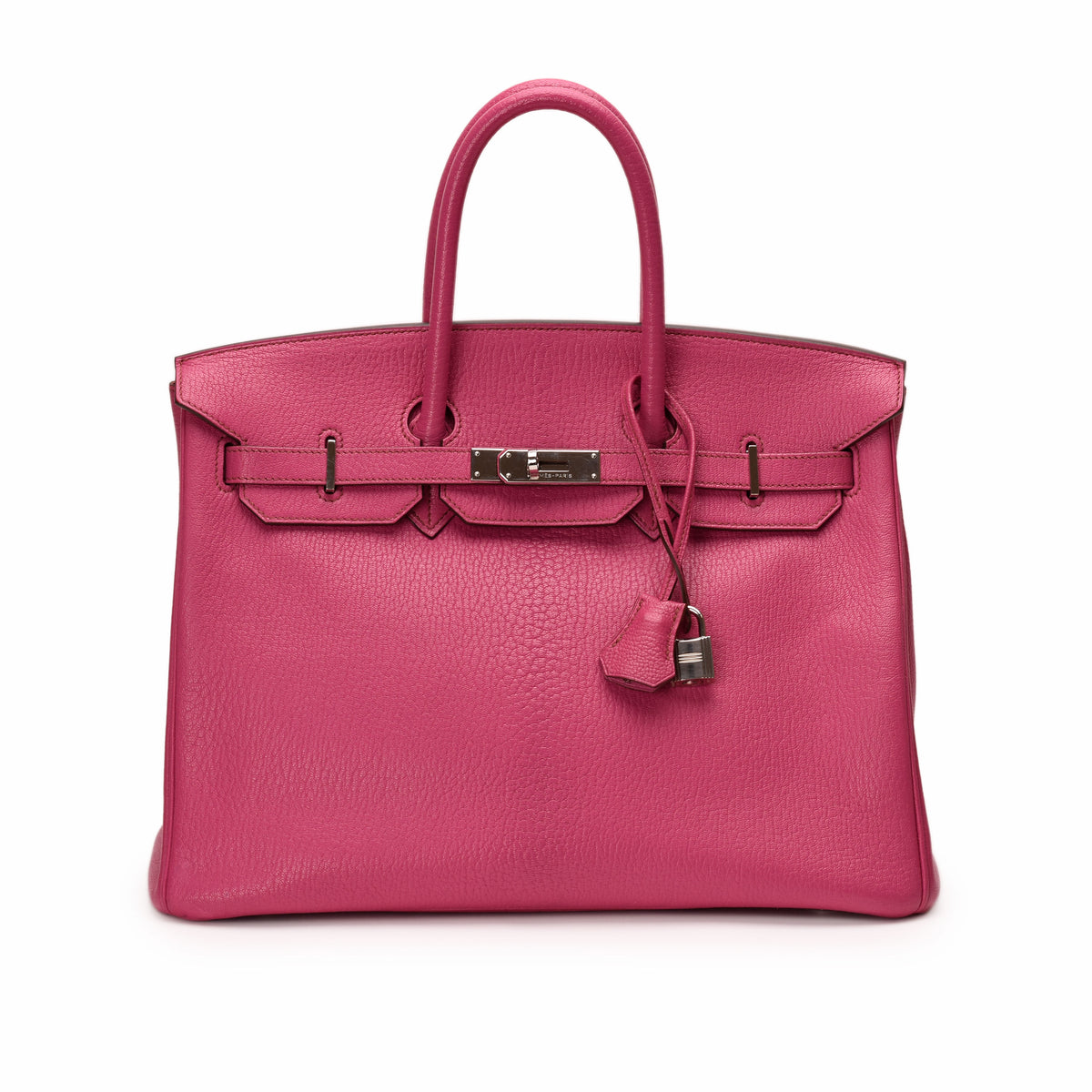 Hermès Birkin 35 Rose Pourpre Togo leather handbag with PHW, showcasing its elegant design and luxurious texture.