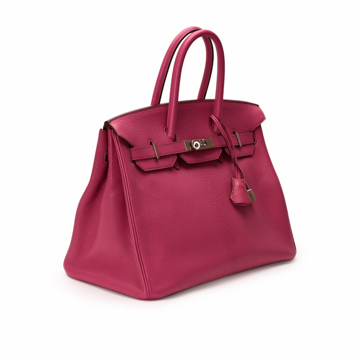Hermès Birkin 35 Rose Pourpre Togo leather handbag with PHW, showcasing its elegant design and luxurious material.