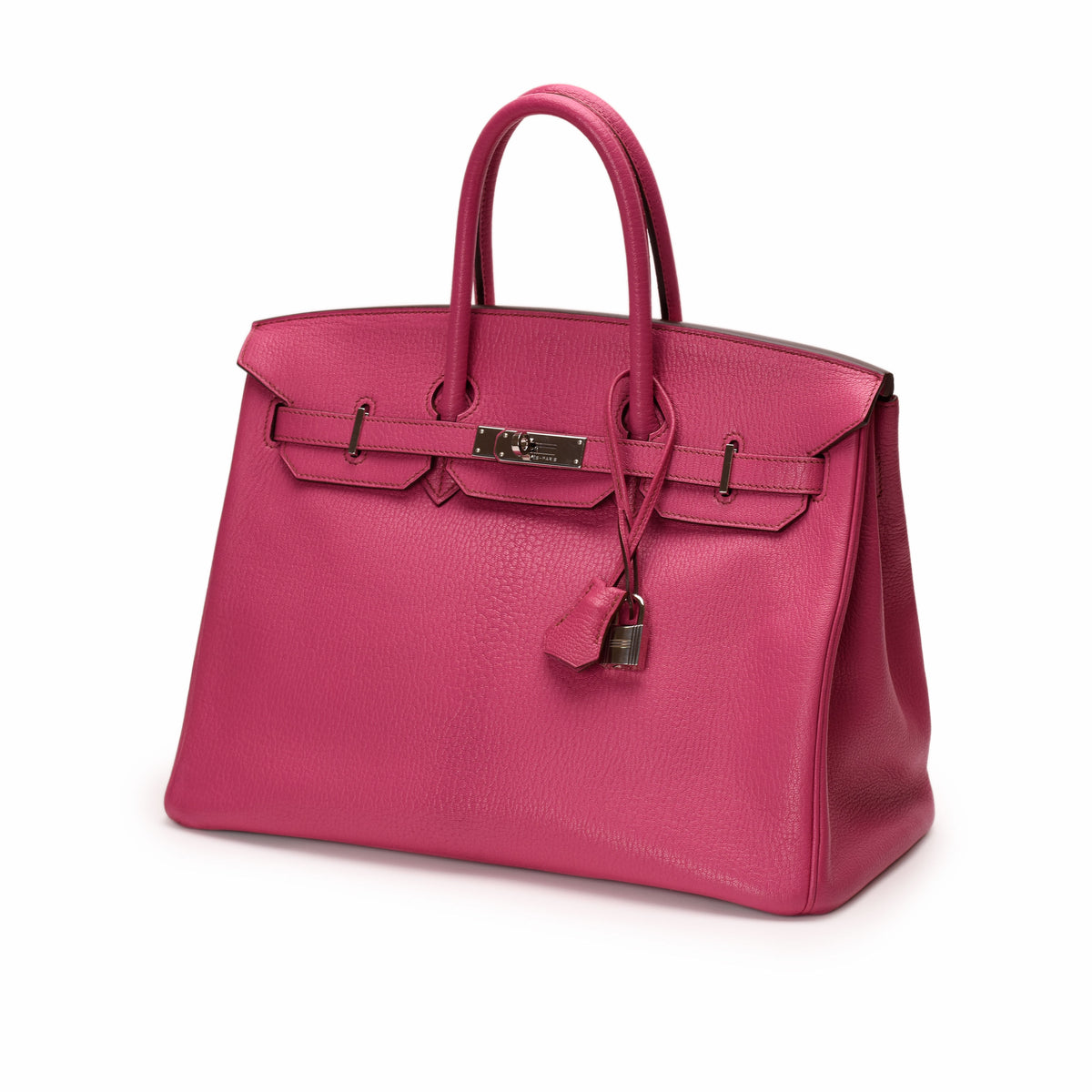 Hermès Birkin 35 Rose Pourpre Togo leather handbag with PHW, featuring a structured design and top handles.