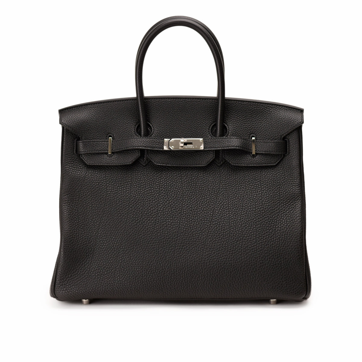 Black Togo leather Hermès Birkin handbag with silver hardware. curated Pre-loved Luxury by Myluxe in Helsinki.