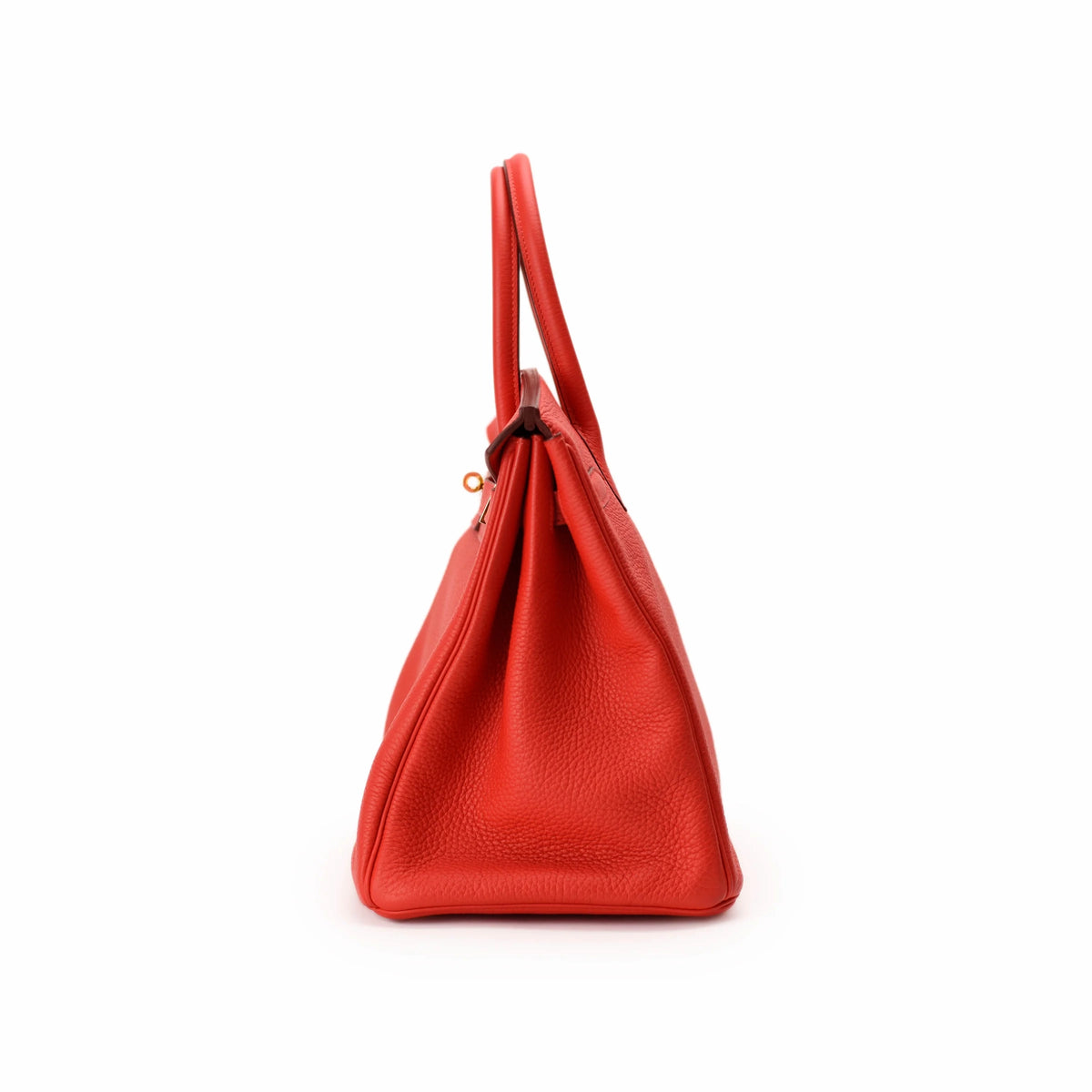 Red grained leather luxury handbag with top handles. curated Pre-loved Luxury by Myluxe in Helsinki.