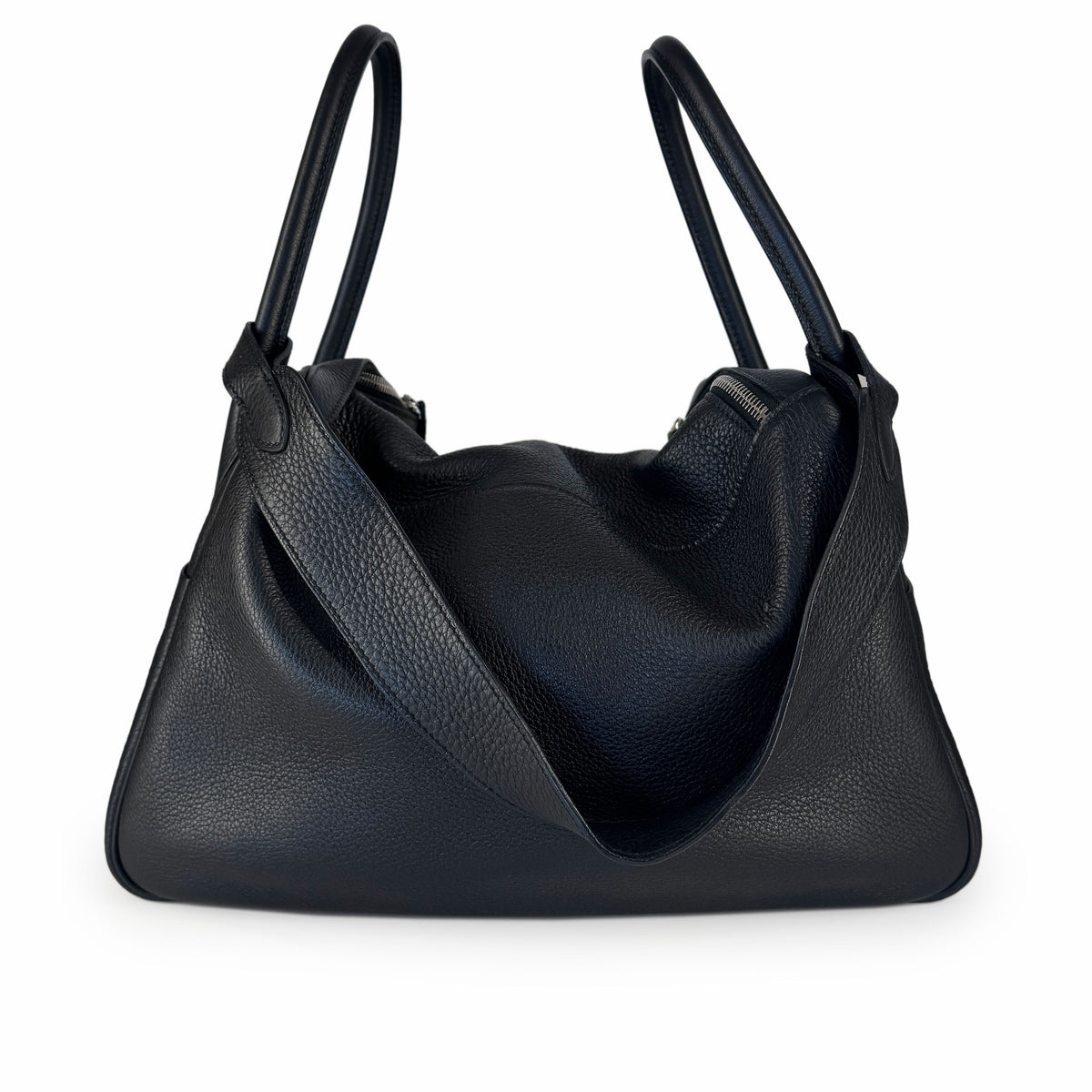 Black grained leather hobo handbag with dual shoulder straps, curated Pre-loved Luxury by Myluxe in Helsinki.