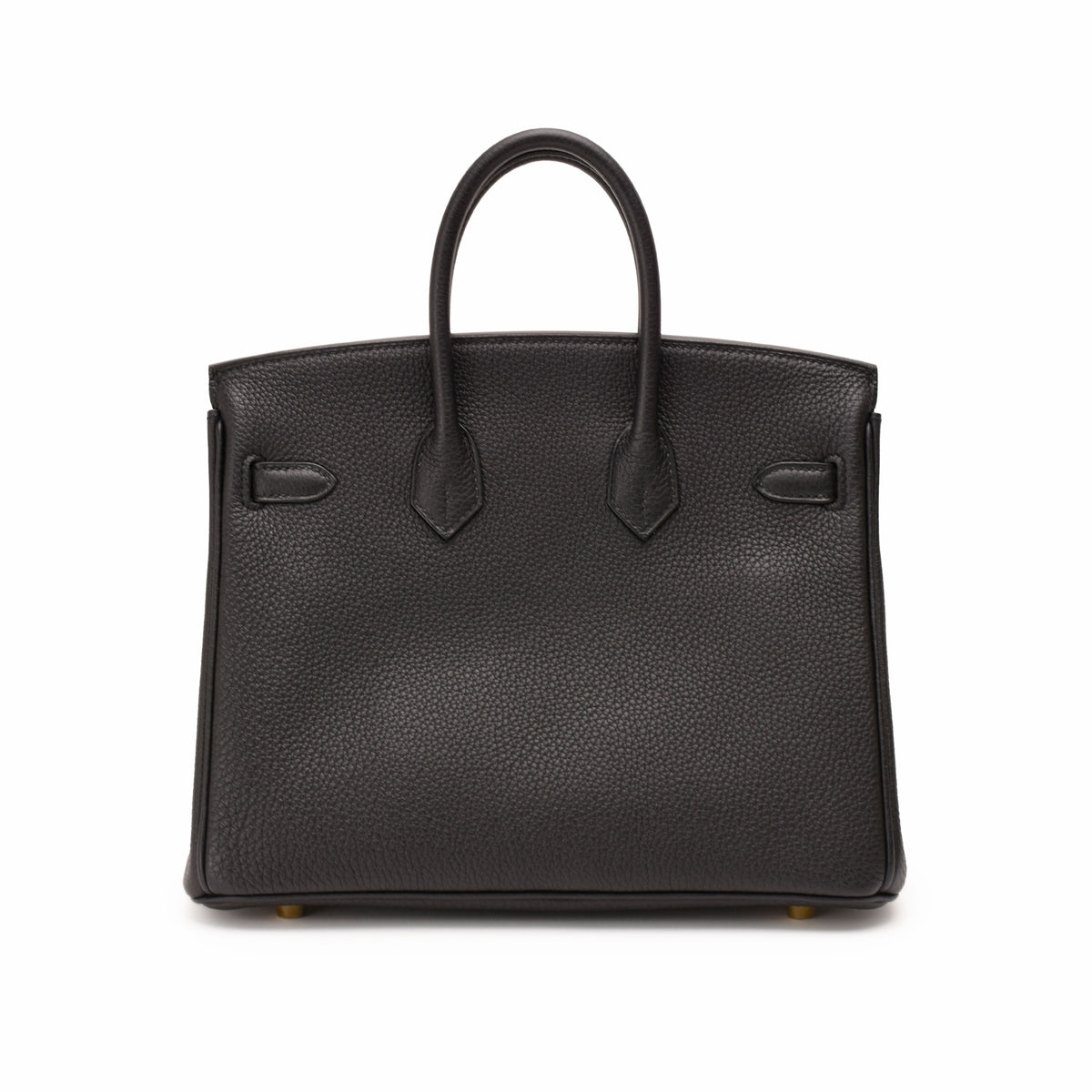 Black pebbled leather top handle handbag with structured silhouette, curated Pre-loved Luxury by Myluxe in Helsinki.
