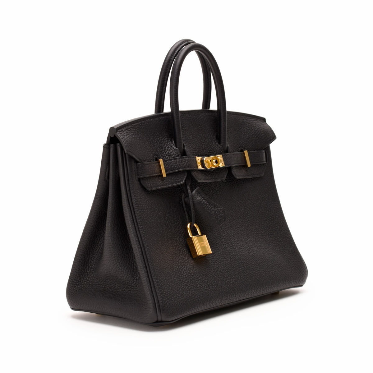 Black Togo leather handbag with gold-tone hardware, curated Pre-loved Luxury by Myluxe in Helsinki.