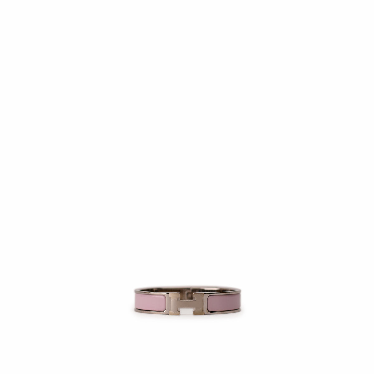 Hermès enamel pink and silver H clasp bangle. curated Pre-loved Luxury by Myluxe in Helsinki.