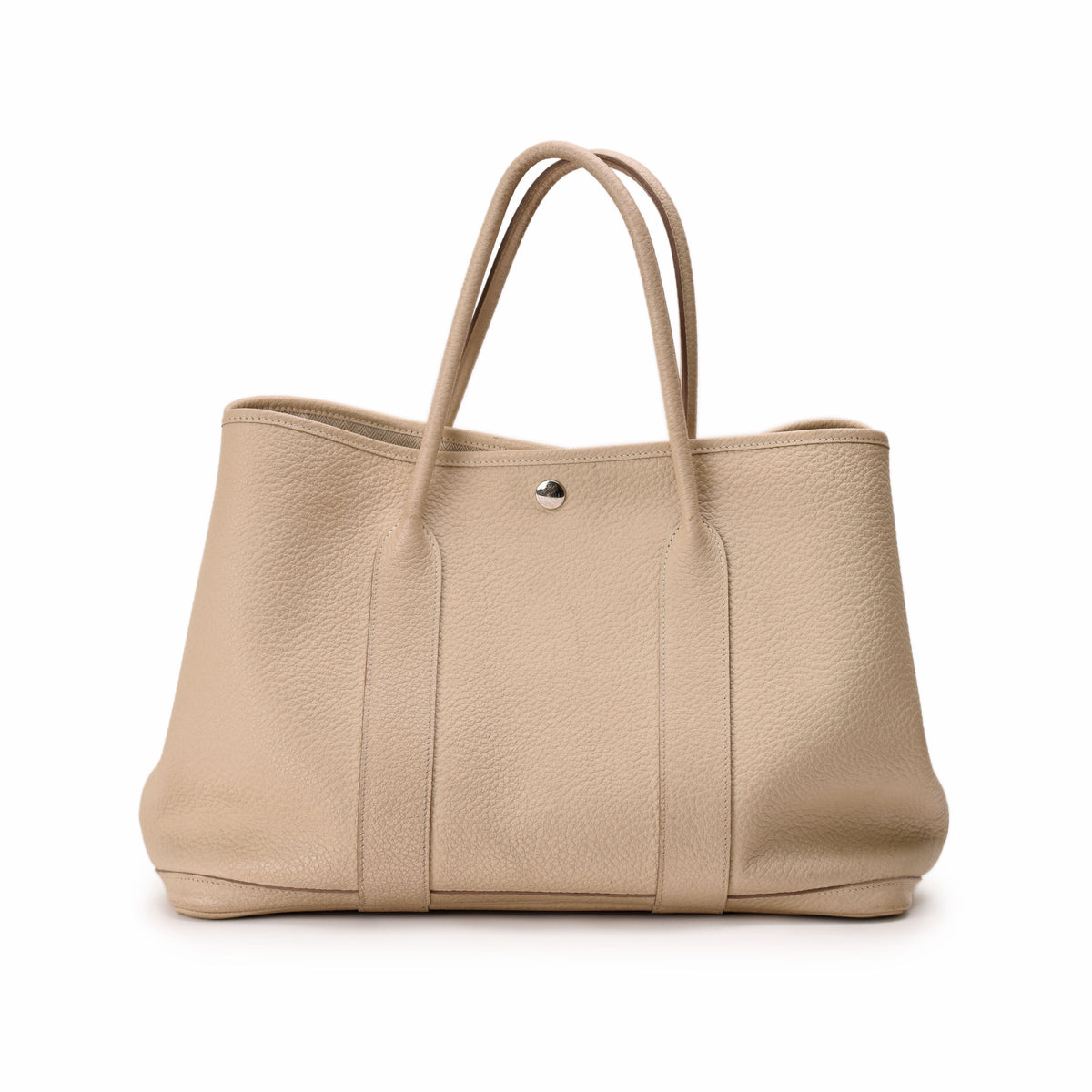 Beige grained leather tote bag with double handles, curated Pre-loved Luxury by Myluxe in Helsinki.