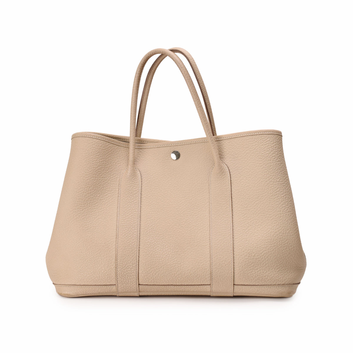 Beige grained leather tote bag with double handles, curated Pre-loved Luxury by Myluxe in Helsinki.