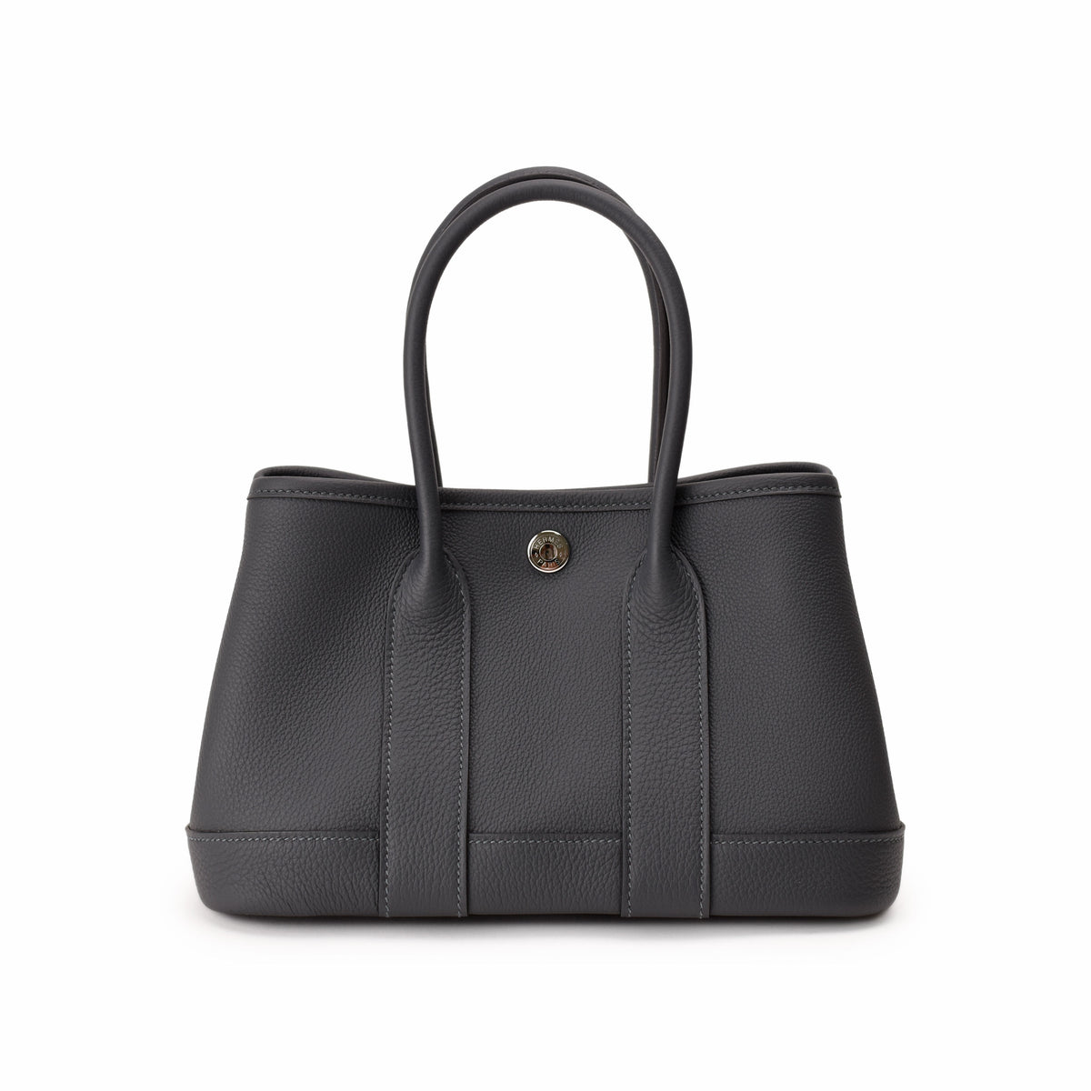 Grey grained leather top handle tote bag. curated Pre-loved Luxury by Myluxe in Helsinki.