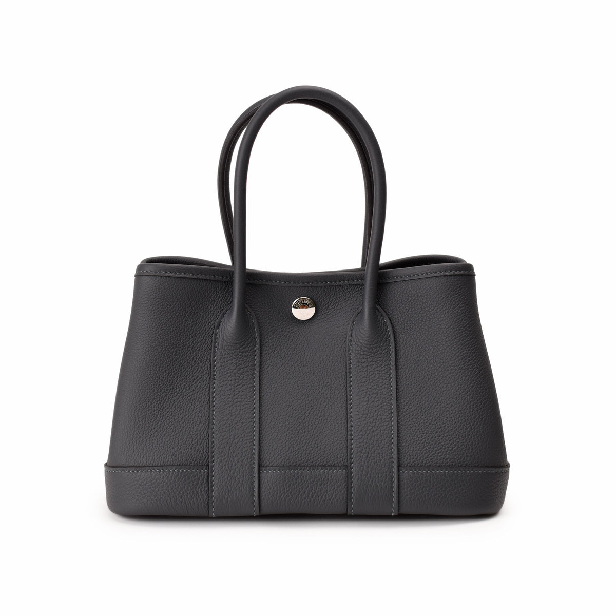 Black pebbled leather tote bag with silver hardware. curated Pre-loved Luxury by Myluxe in Helsinki.