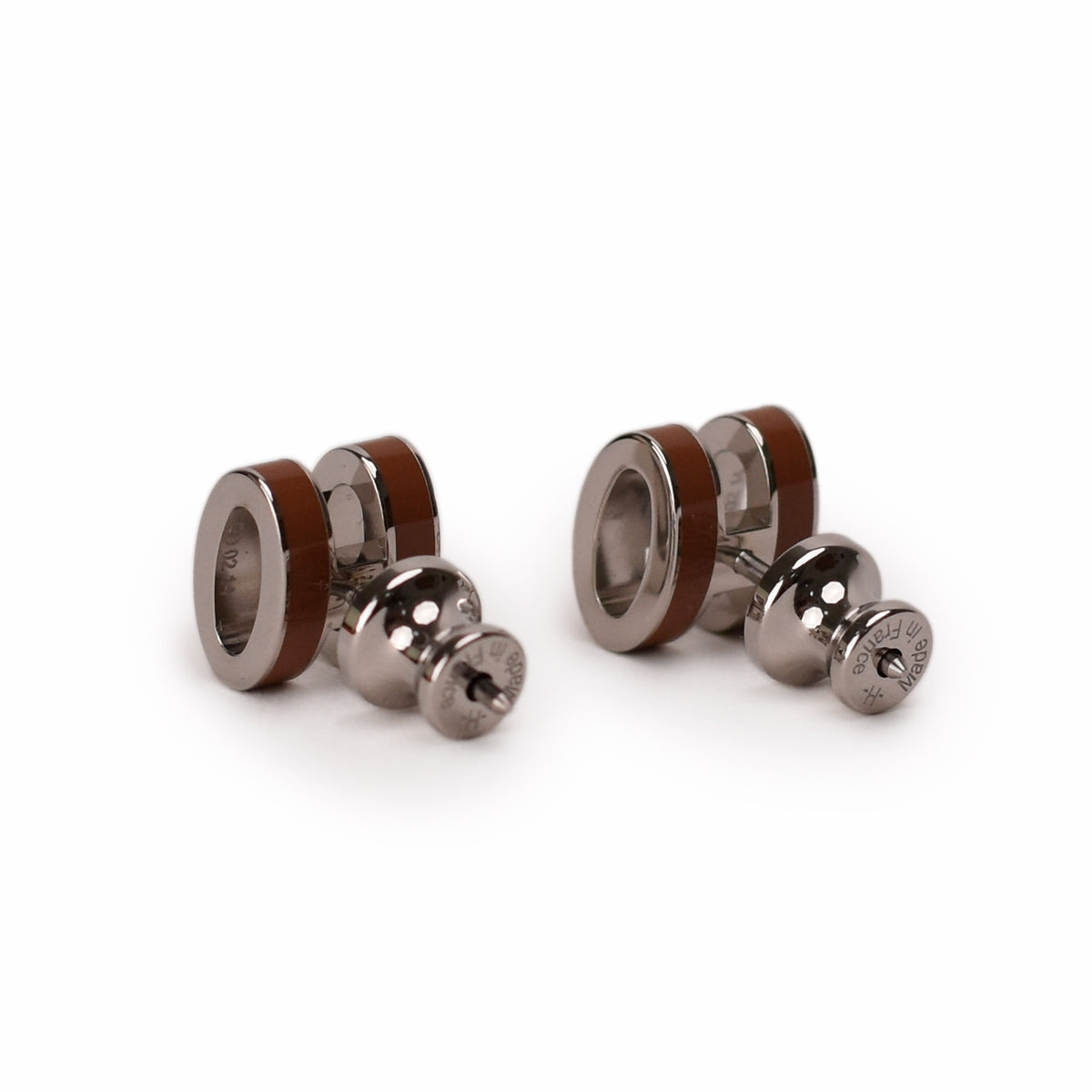 Silver and brown enamel luxury cufflinks, curated Pre-loved Luxury by Myluxe in Helsinki.