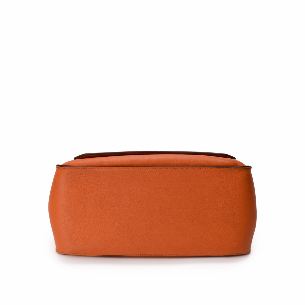 Orange grained leather luxury handbag, bottom view. curated Pre-loved Luxury by Myluxe in Helsinki.