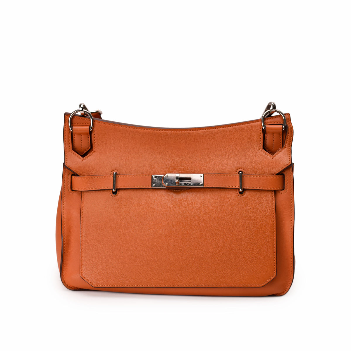 Orange leather Hermès handbag with silver-tone hardware, curated Pre-loved Luxury by Myluxe in Helsinki.