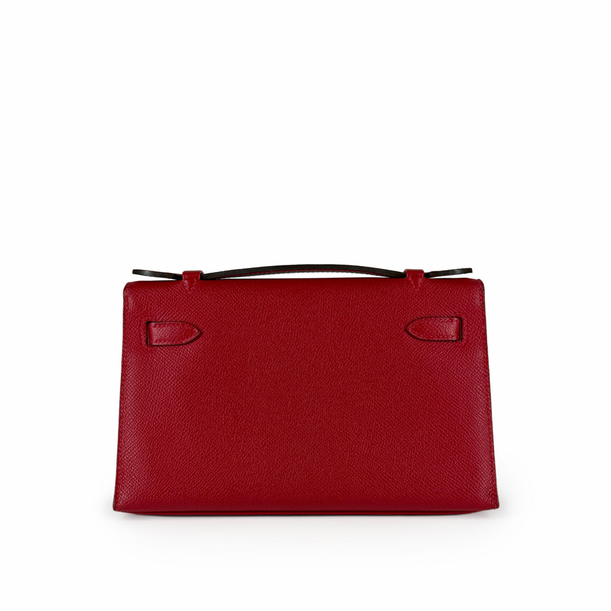 Red textured leather clutch bag with top handle, curated Pre-loved Luxury by Myluxe in Helsinki.