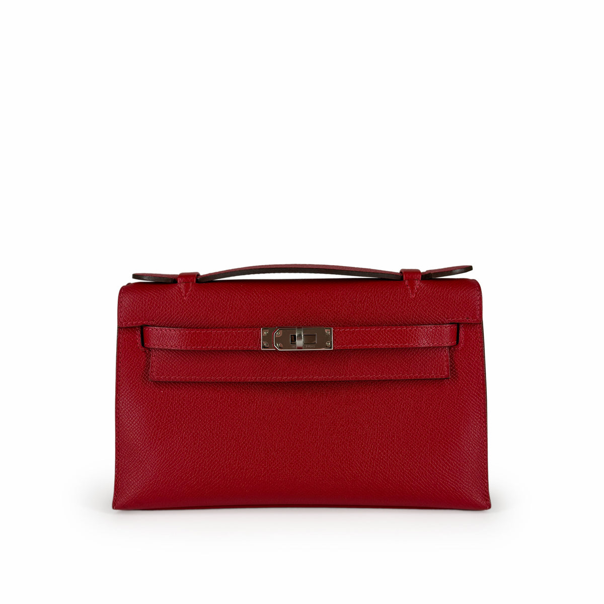 Red textured leather top handle handbag with silver hardware, curated Pre-loved Luxury by Myluxe in Helsinki.