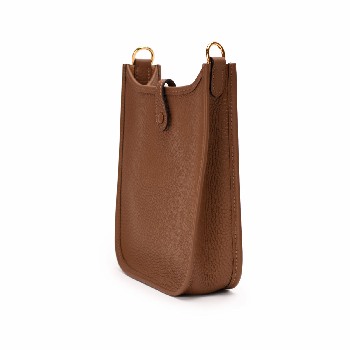 Brown pebbled leather bucket bag with gold hardware, curated Pre-loved Luxury by Myluxe in Helsinki.